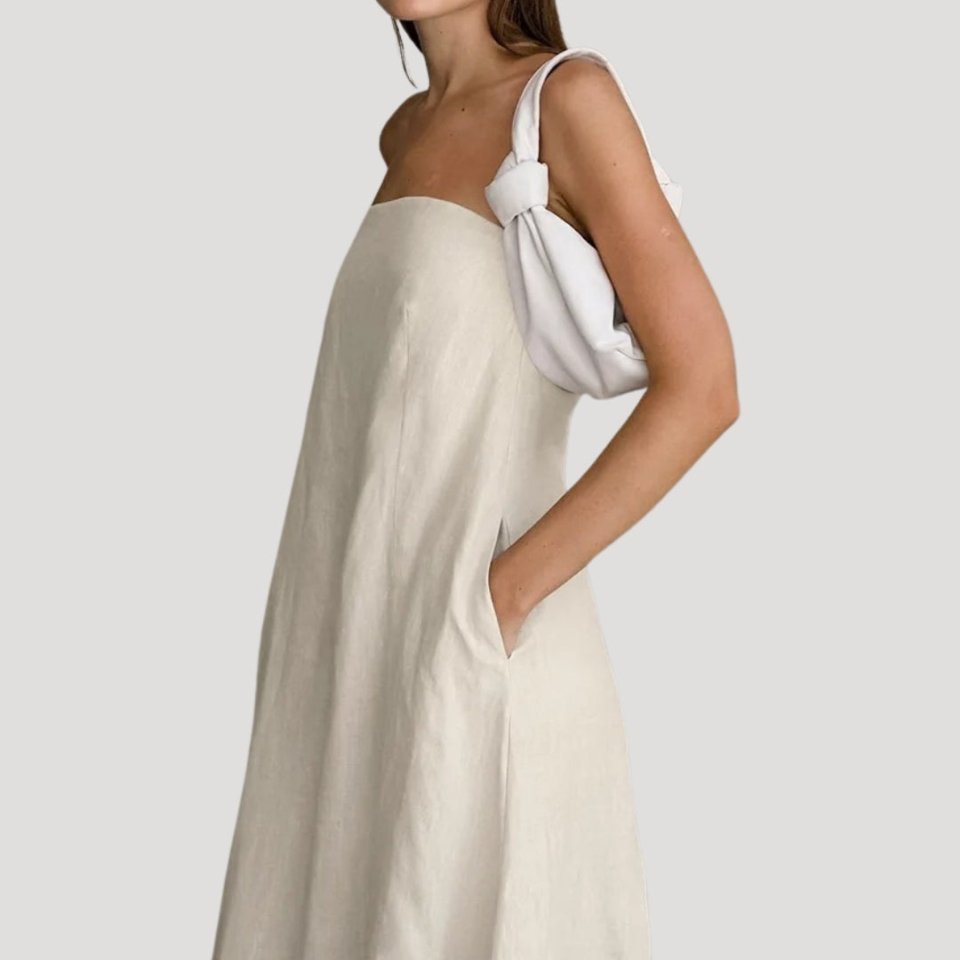 Women’s linen strapless maxi summer dress backless holiday