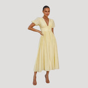 Women’s puff sleeve midi wedding guest dress