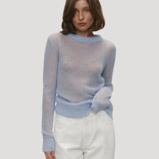 Women's soft sheer wool knit crewneck jumper
