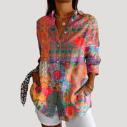 Women’s button-up floral print long sleeve shirt
