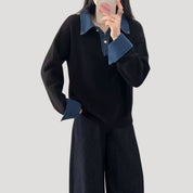 Women’s wool winter jumper with layered shirt collar