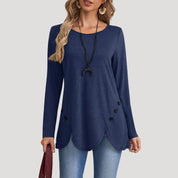 Scalloped hem tunic top with buttons