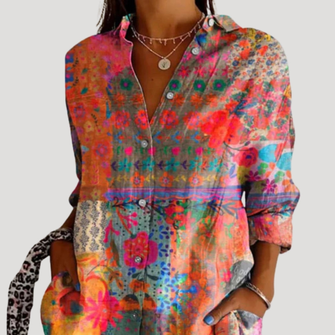Women’s button-up floral print long sleeve shirt