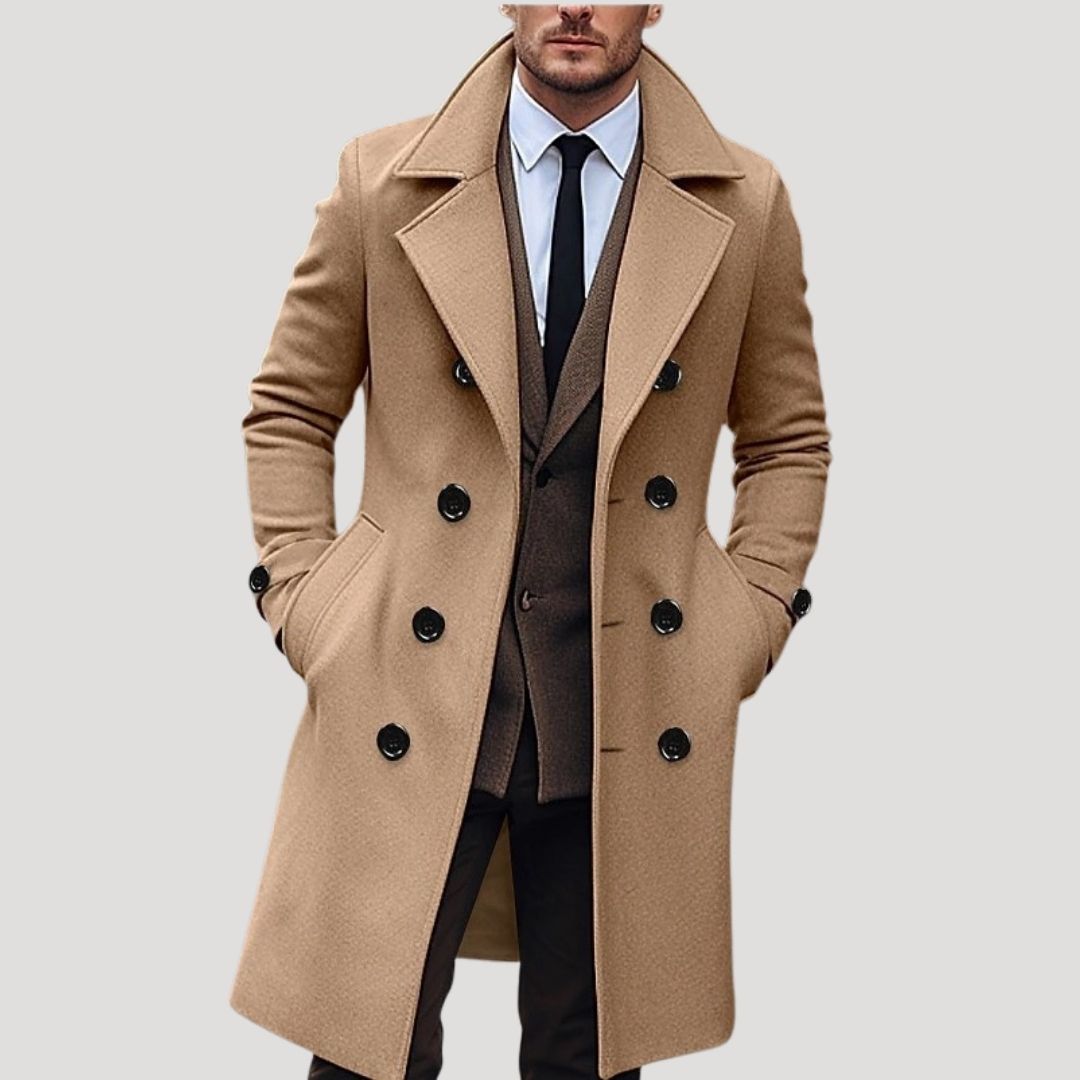 Men’s wool blend double breasted long winter coat