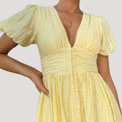Women’s puff sleeve midi wedding guest dress