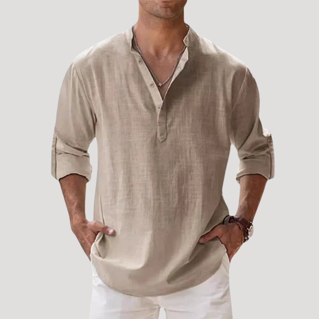 Men’s linen summer casual polo t shirt long sleeve