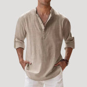 Men’s linen summer casual polo t shirt long sleeve