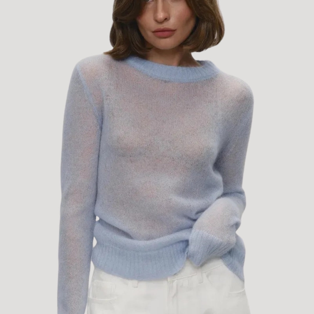 Women's soft sheer wool knit crewneck jumper