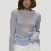 Women's soft sheer wool knit crewneck jumper