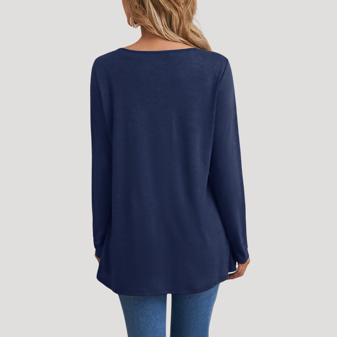 Scalloped hem tunic top with buttons