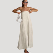 Women’s linen strapless maxi summer dress backless holiday