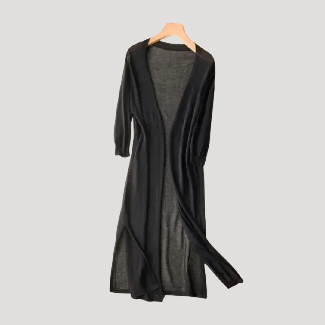 Women's long lightweight cardigan – open front knit