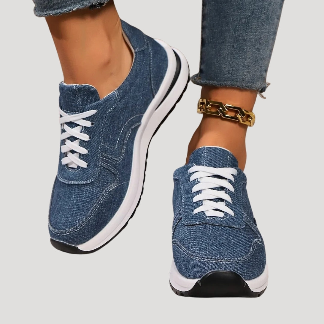 Women’s lace-up casual sneakers with denim-look upper