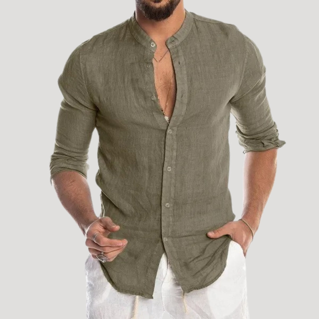 Men’s long sleeve grandad collar casual shirt