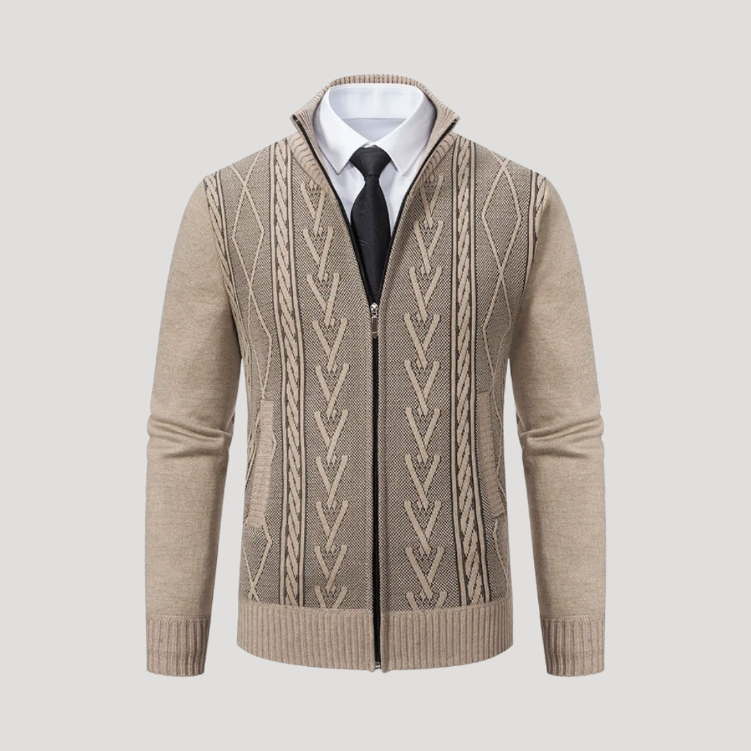 Men's zip-up knit cardigan