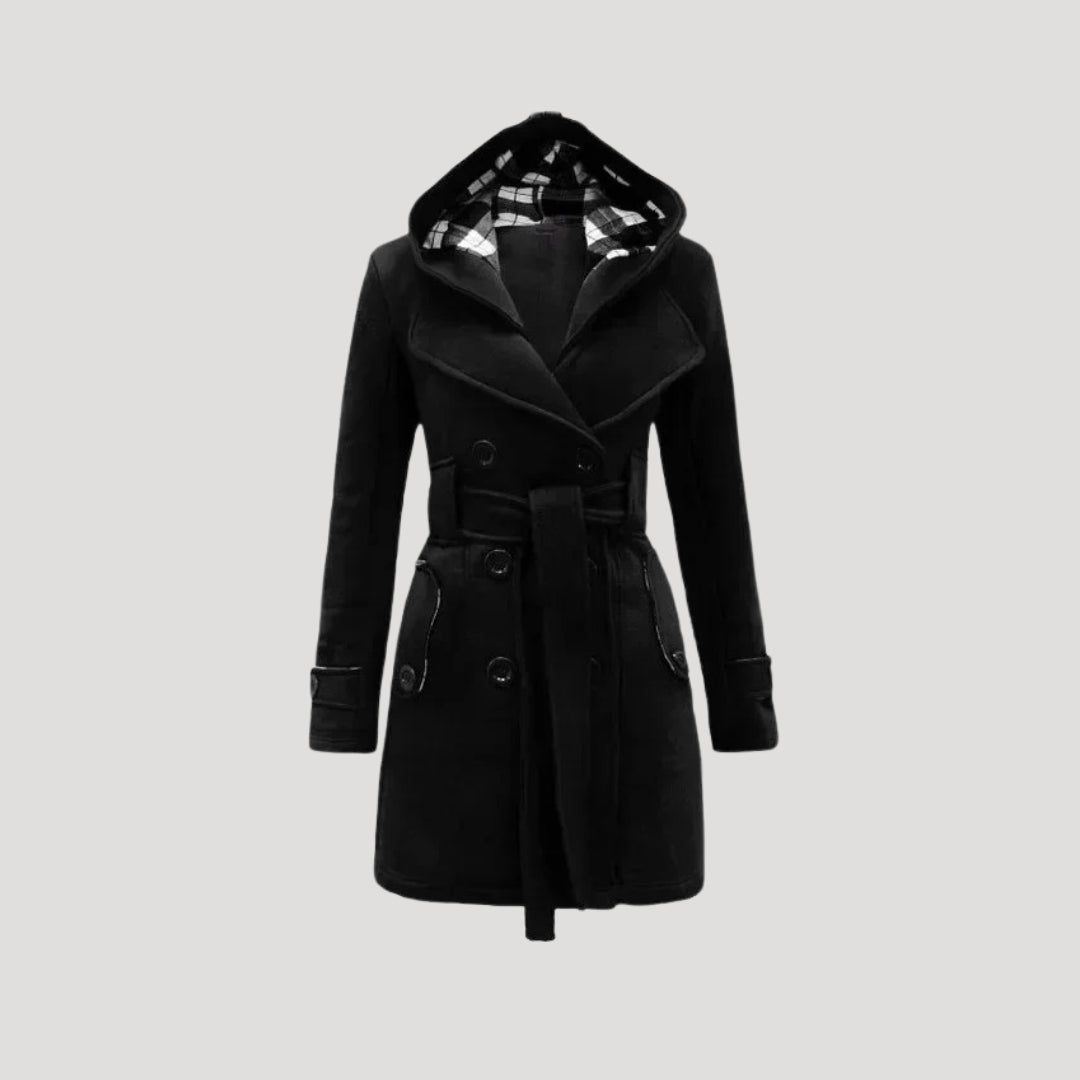 Women fleece belted hooded coat