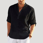 Men’s linen long sleeve collarless beach shirt