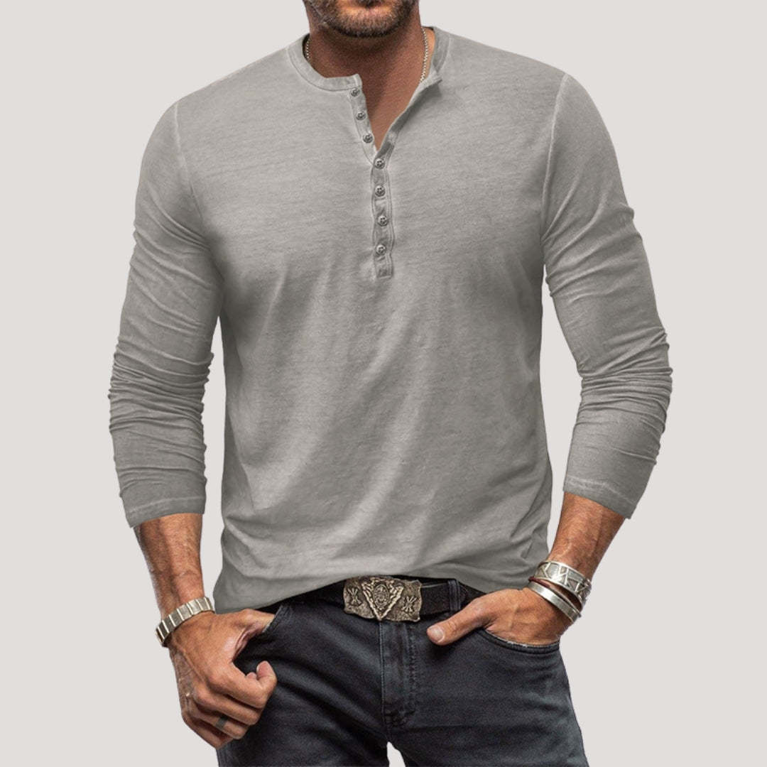 Men’s long sleeve henley top casual t shirt