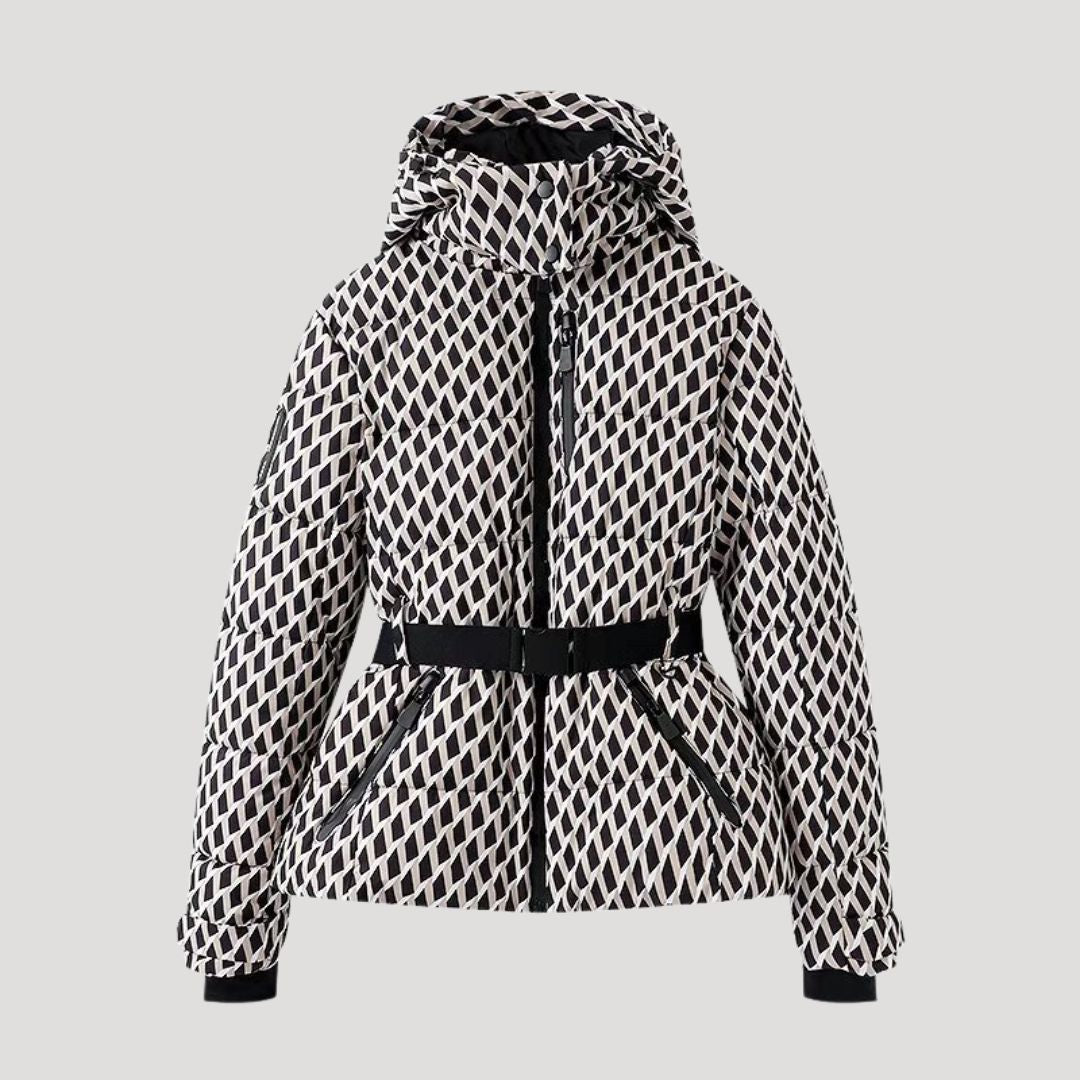 Women’s quilted waterproof belted winter puffer jacket