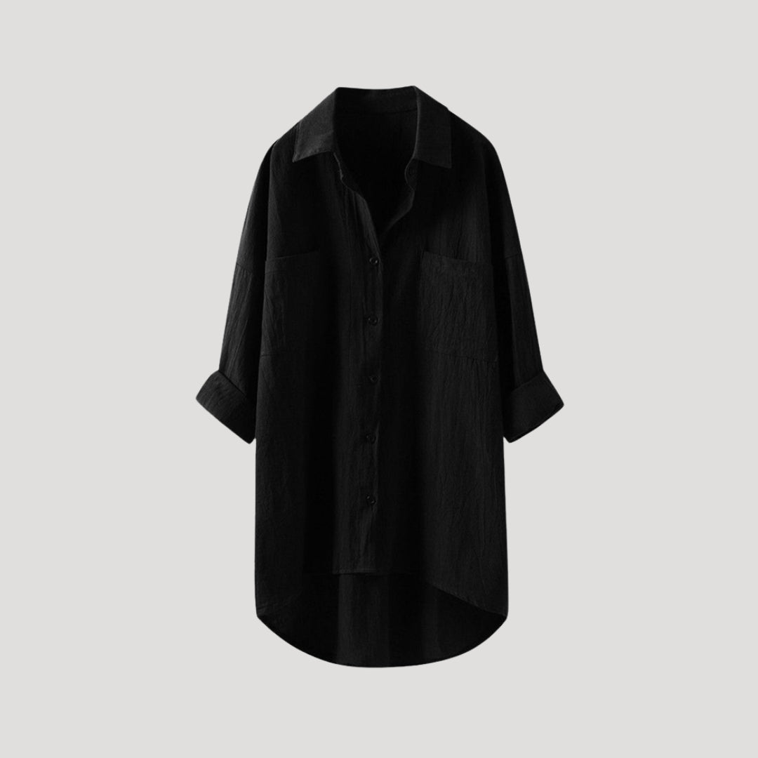 Women’s oversized longline button shirt collared blouse