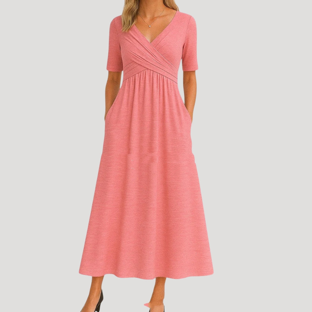 Women’s wrap v neck short sleeve midi dress