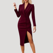 Women’s tailored long sleeve blazer midi dress