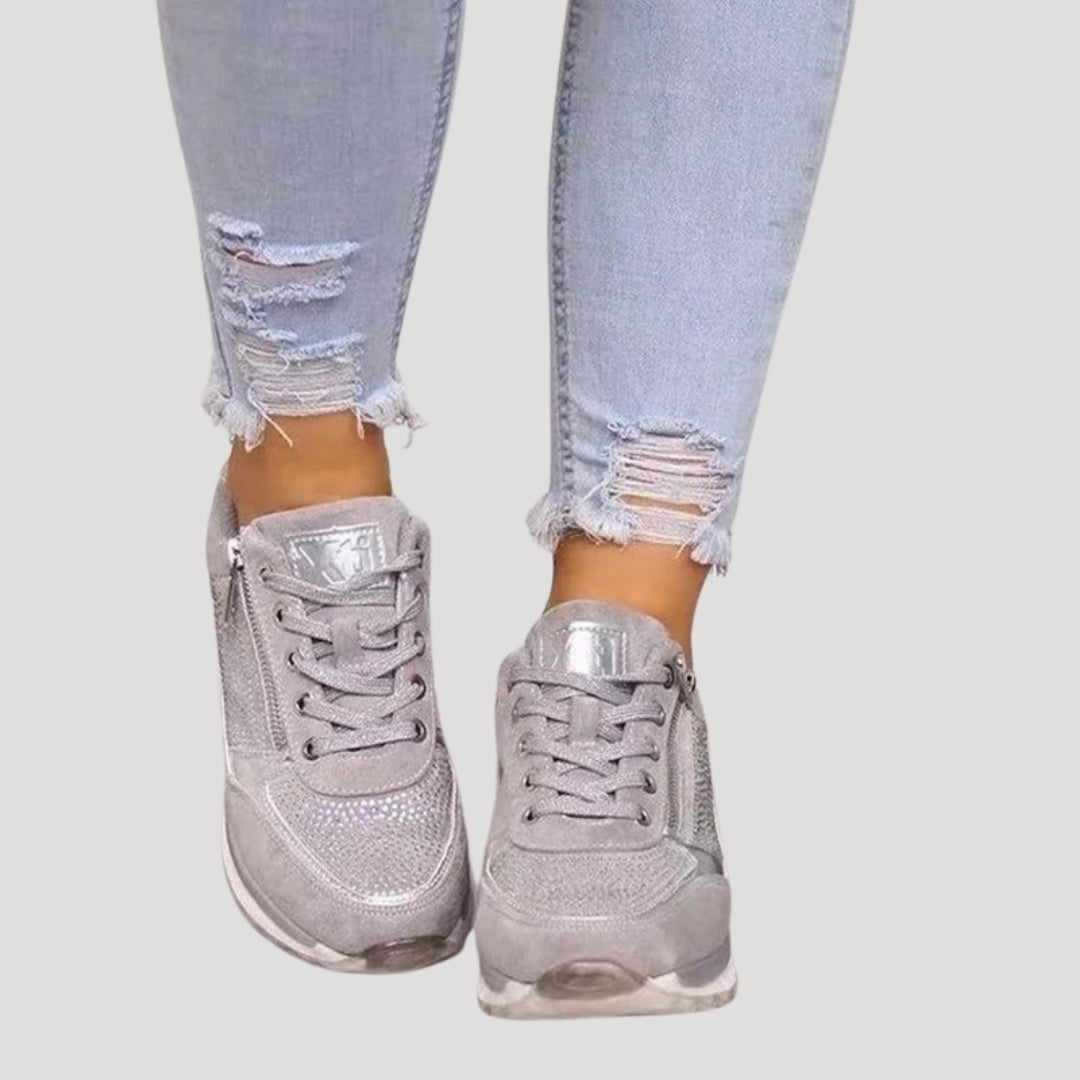 Women’s platform wedge trainers zip up sparkly casual shoes