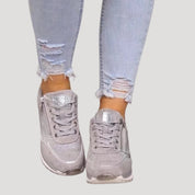 Women’s platform wedge trainers zip up sparkly casual shoes