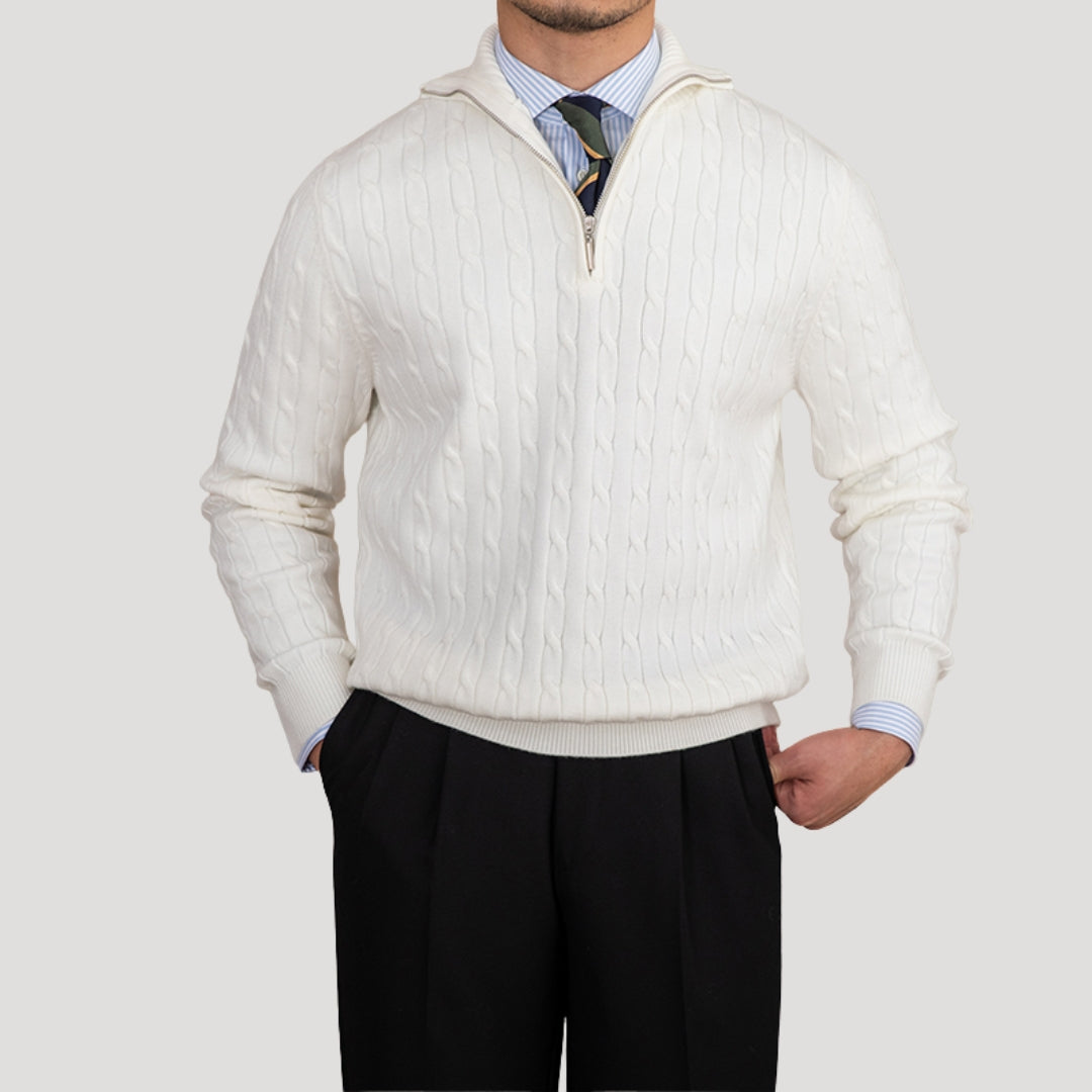 Men’s knitted jumper cable knit zip neck winter sweater