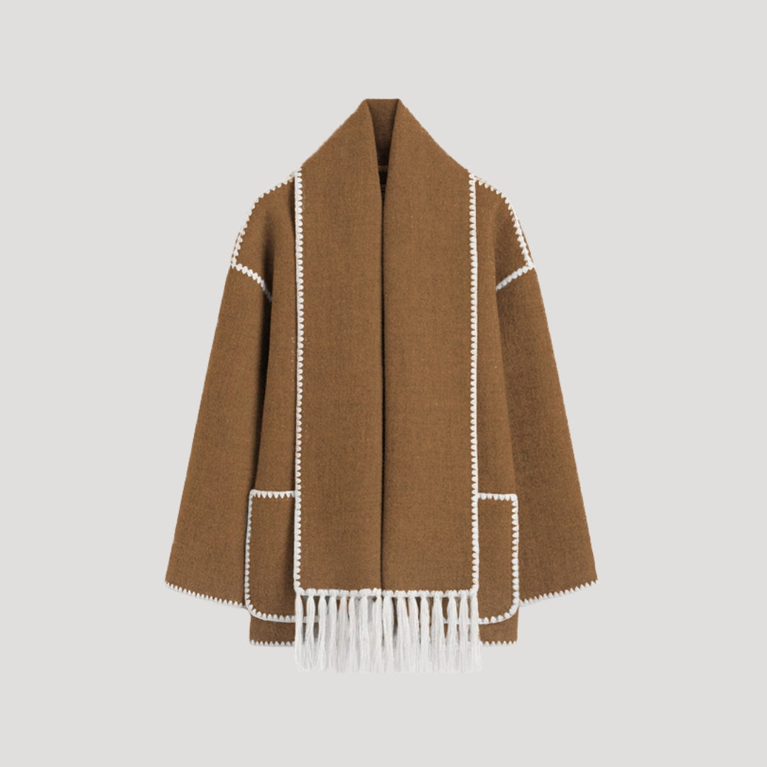 Women’s winter cape coat – wool blend with scarf detail