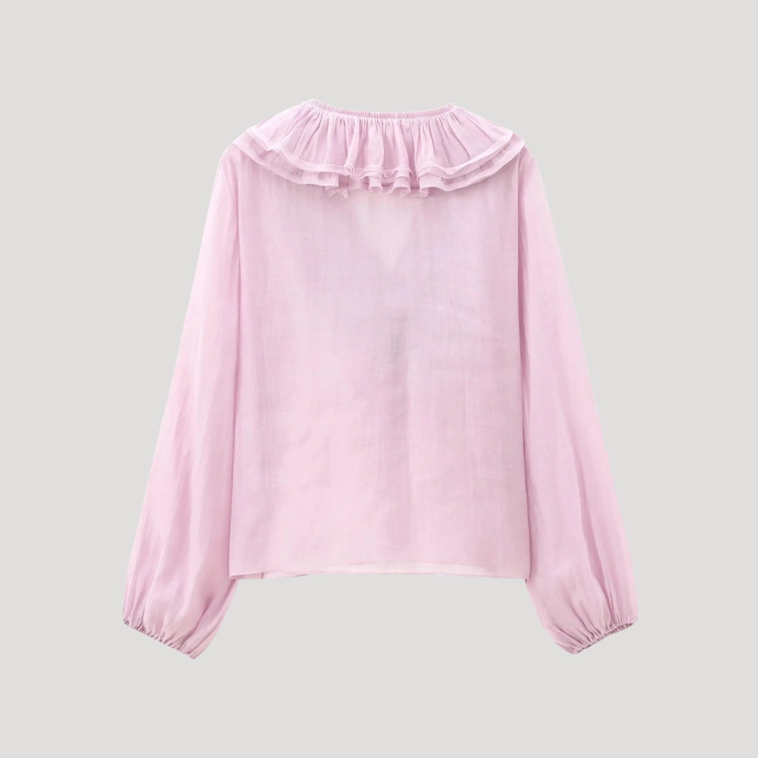 Ruffled chiffon blouse with V-neck