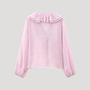 Ruffled chiffon blouse with V-neck