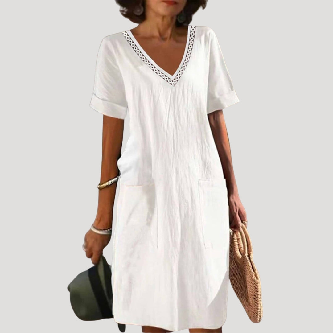 Women’s white linen midi shift dress