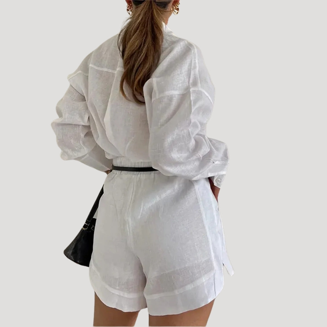 Linen relaxed-fit shirt and shorts set