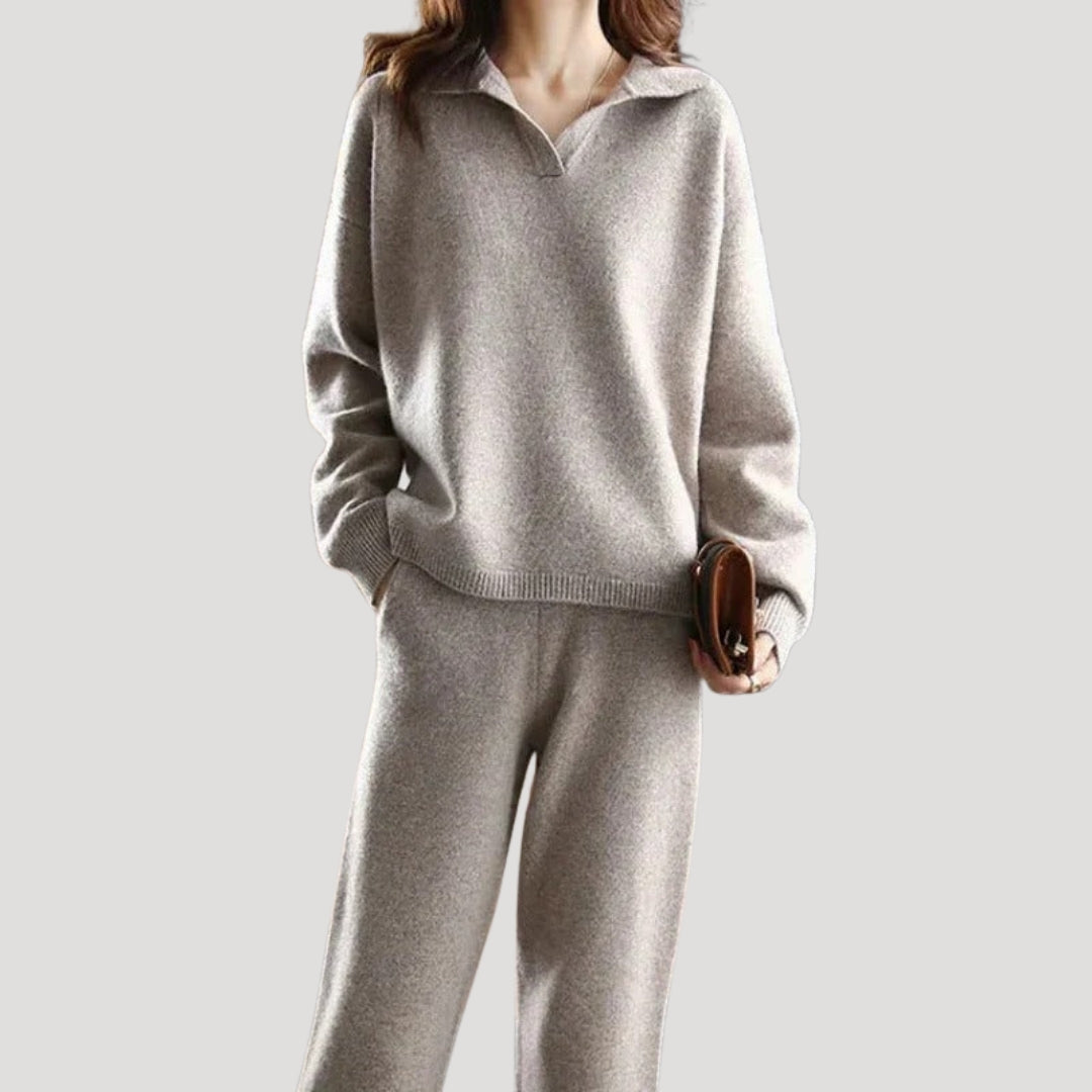 Women's polo neck jumper and wide leg trousers set
