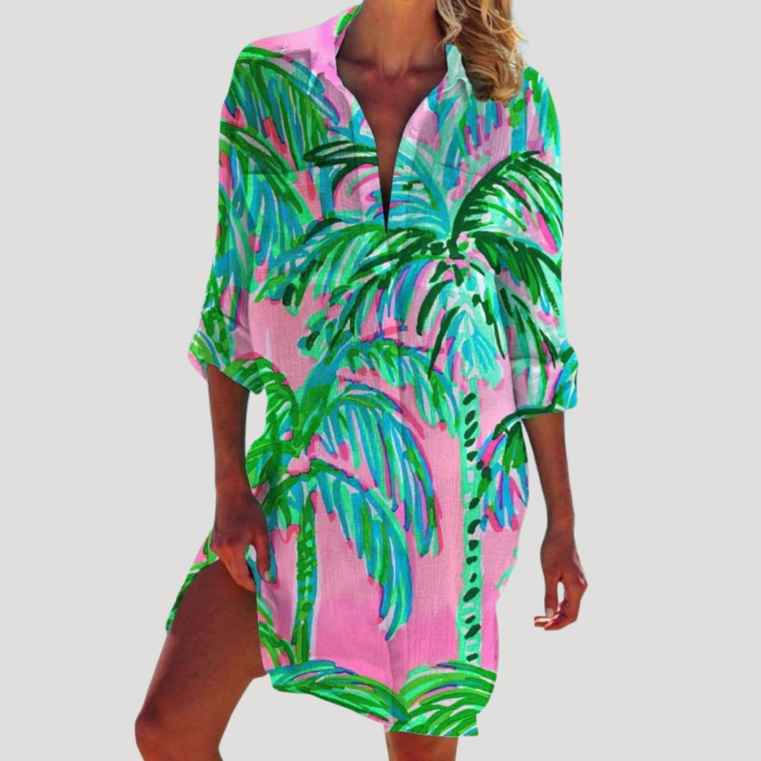 Women’s printed shirt dress with button front