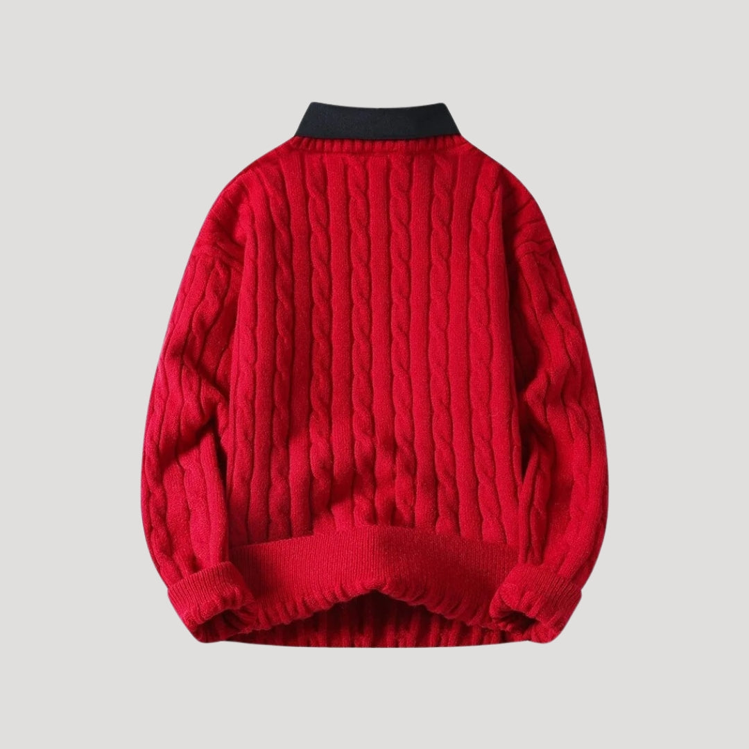 Men cable knit collared pullover