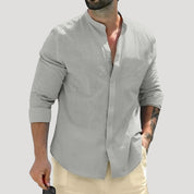 Men’s linen grandad collar long sleeve casual shirt