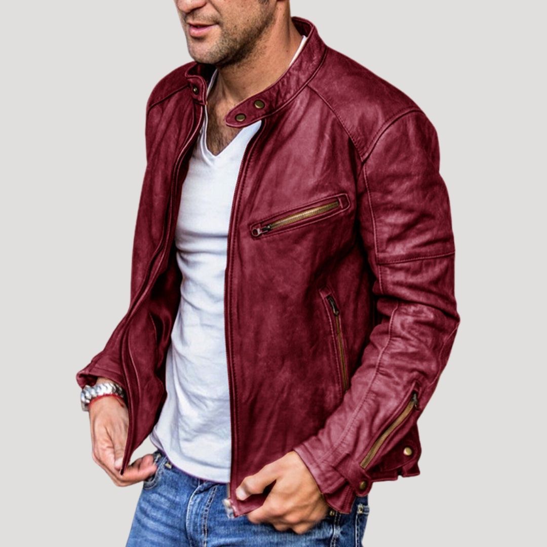 Men’s leather winter biker jacket