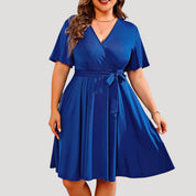 Women’s plus size wrap midi wedding guest dress
