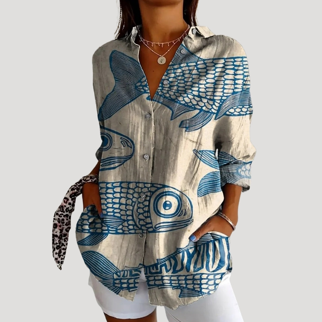 Women’s summer linen shirt long sleeve blouse