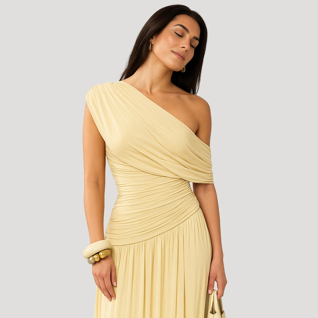 Women’s one shoulder ruched elegant summer maxi dress