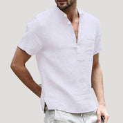 Men’s grandad collar short sleeve linen shirt