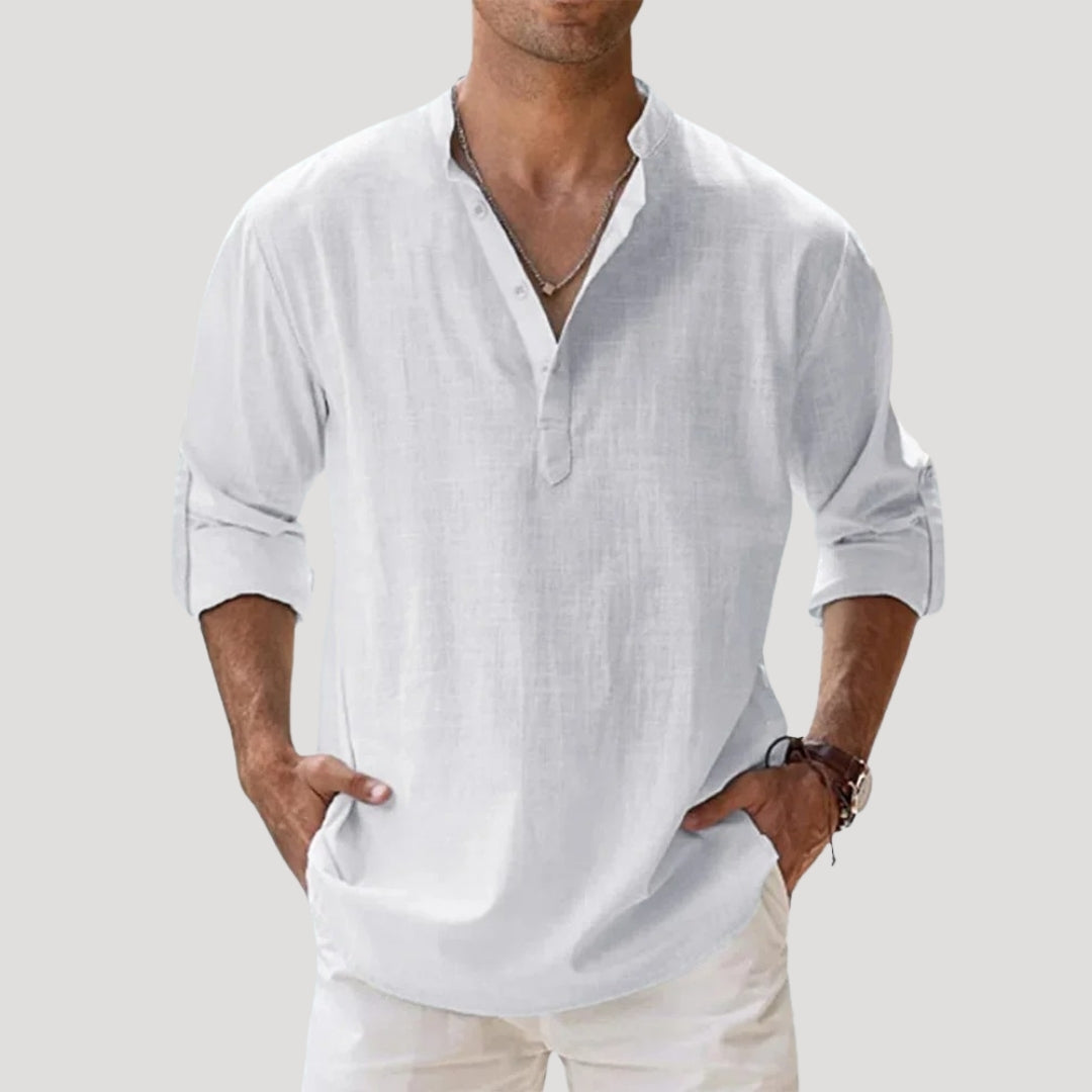 Men’s linen summer casual polo t shirt long sleeve