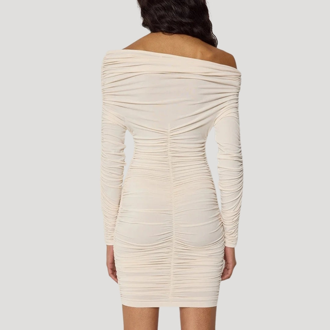 Off-shoulder ruched bodycon dress