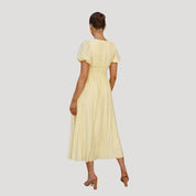 Women’s puff sleeve midi wedding guest dress