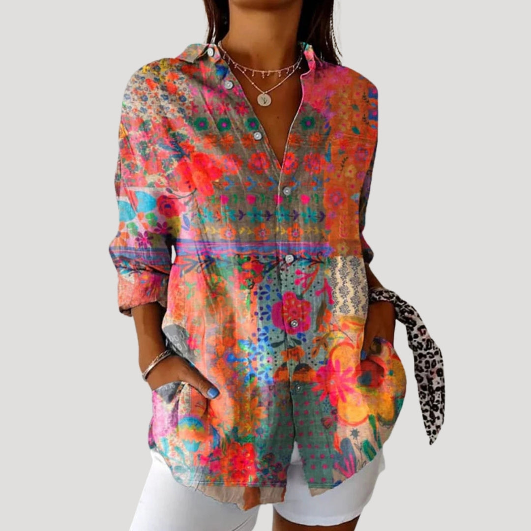 Women’s button-up floral print long sleeve shirt
