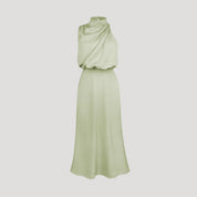 Women's satin wedding guest dress - halter neck maxi