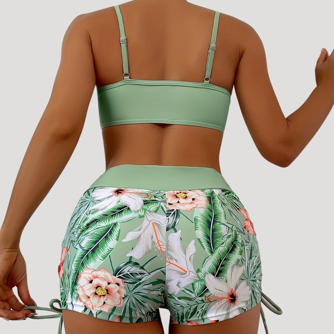 Floral print swim shorts bikini set