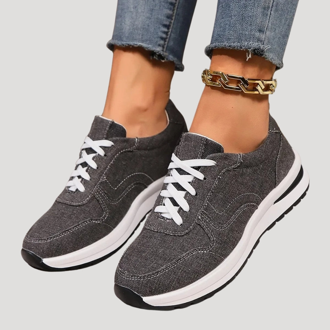 Women’s lace-up casual sneakers with denim-look upper